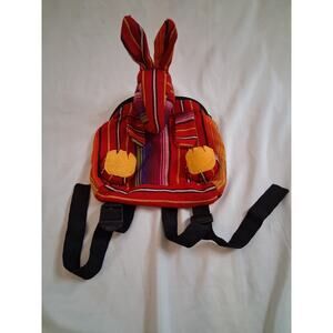 Kids Handcrafted Textile Backpack Animal Design Zip Adjustable Strap Multicolor